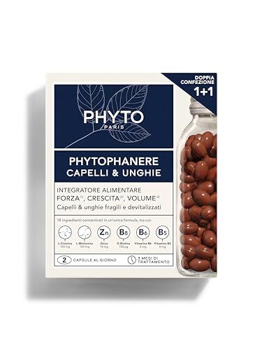 Phyto phanere Integratore Alimentare Naturale Fortificante, Per Capelli e Unghie, Crescita e Volume, Senza Siliconi, Confezione doppia da 90 capsule (Totale 180 capsule)