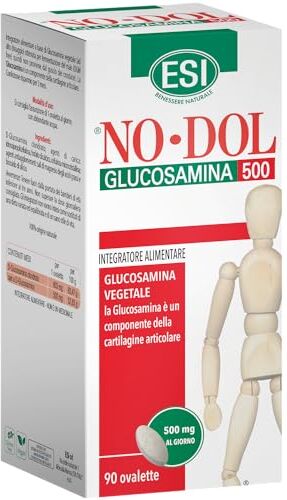 ESI No-Dol Glucosamina 500, Integratore Alimentare a Base di Glucosamina, Elemento Caratterizzante di Tessuti Connettivi e Cartilagini, Senza Glutine e Vegan, 90 Ovalette