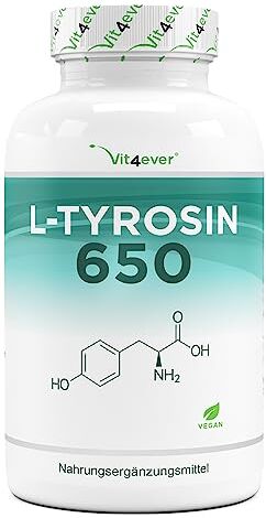 Vit4ever L-Tirosina 240 capsule vegane 1300 mg per dose giornaliera 4 mesi di fornitura Aminoacido puro da fermentazione vegetale Vegan Altamente dosato