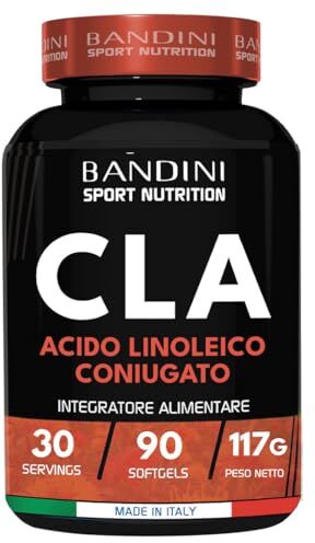 BANDINI ® CLA   2400 mg (3 softgels)   90 Capsule Olio di Cartamo puro Acido Linoleico Coniugato Fonte di Acidi Grassi Omega 6   Integratore per sport, palestra e allenamento   Alto dosaggio, vegan