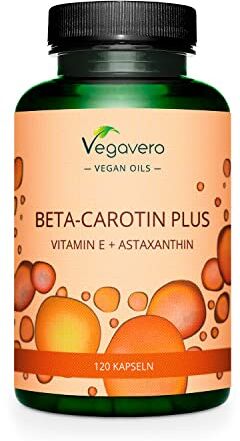 Vegavero BETACAROTENE PLUS ®   con Vitamina E + Astaxantina AstaZine®   Lucarotin® B SUN Beta Carotene   Integratore Attivatore Abbronzatura   120 capsule GreenCaps®