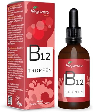 Vegavero Vitamina B12 Gocce   60 ml   Metilcobalamina & Adenosilcobalamina (4:1)   Integratori Stanchezza e Difese Immunitarie   Vegan   Altamente Dosato e Senza Alcool   No OGM e additivi   ®