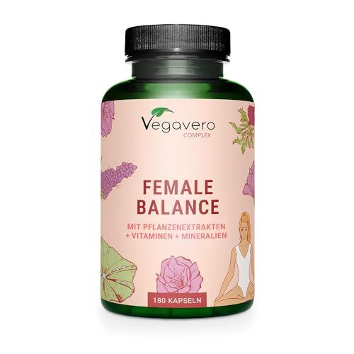 Vegavero FEMALE BALANCE   180 capsule   per Squilibrio Ormonale con Agnocasto, Maca, Magnesio, Acido Folico, Vitamine e Minerali   Amenorrea e PMS   Vegan e Senza Additivi   ®