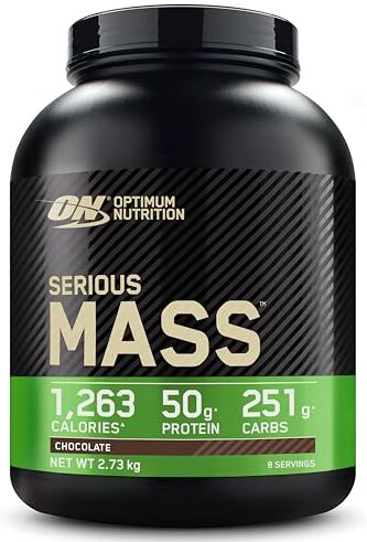 Optimum Nutrition Serious Mass Proteine in Polvere ad Alto Contenuto Calorico per Aumentare il Peso, con 25 Vitamine e Minerali, Creatina Monoidrato e Glutammina, Gusto Cioccolato, 8 Dosi, 2,73 kg