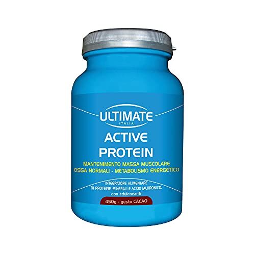 ULTIMATE ITALIA Active Protein 450g gusto cacao integratore per over 50 con proteine, acido ialuronico, vitamine e minerali, senza glutine e lattosio