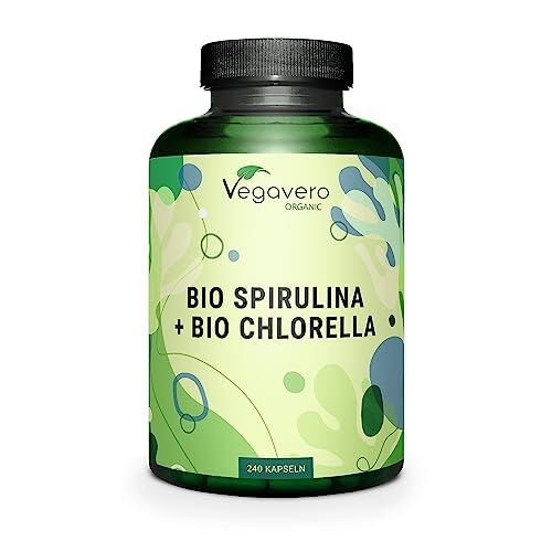 Vegavero SPIRULINA CHLORELLA BIO ®   2000 mg dose giornaliera   240 capsule   SUPERFOOD BIOLOGICO   Vegan