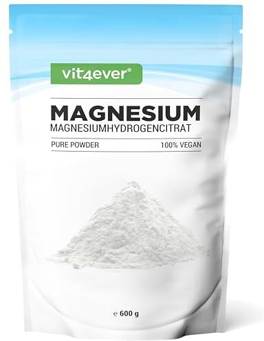 Vit4ever Magnesium Pure 600 g di polvere (4,3 mesi di fornitura) Polvere pura senza additivi Qualità premium Vegan