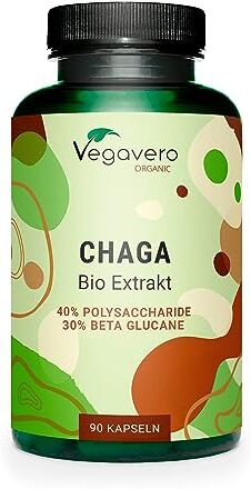 Vegavero CHAGA BIO ®   6000 mg (10:1)   Fungo Inonotus Obliquus   con 40% di Polisaccaridi e 30% di Beta Glucani   90 capsule   Vegan