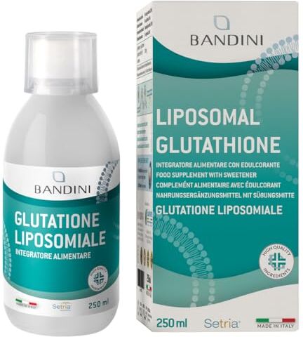 BANDINI ® Glutatione Liposomiale 250ml   250mg L-Glutatione Setria Ridotto e Bioattivo da fermentazione per dose   Antiossidante, Anti Invecchiamento, Contrasta i Radicali Liberi   senza OGM, Vegan