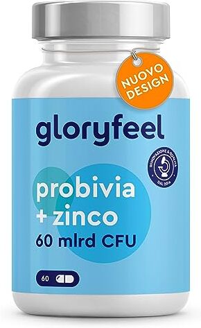 Gloryfeel Probivia+, Fermenti Lattici Probiotici + Zinco & Inulina, 60 Miliardi CFU & 21 Ceppi Batterici con Lactobacillus e Bifidobacterium, Fermenti per la Flora Intestinale, 100% Vegan, 60 Capsule