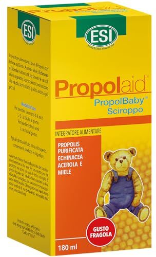 ESI Propolaid Propolbaby Sciroppo Tosse Bambini Al Gusto Fragola, Con Propolis E Acerola, Contrasta I Sintomi Da Raffreddamento Con Un'Azione Immunostimolante, Senza Glutine E Vegetariano, 180 Ml