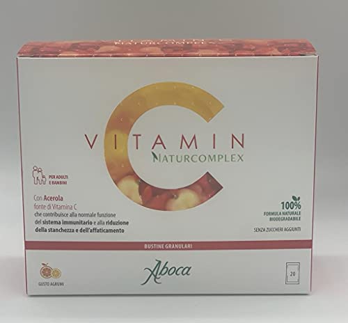 Aboca Vitamin C Naturcomplex 100% Naturale 20 bustine Granulari da 5 Grammi con Acerola per Adulti e Bambini