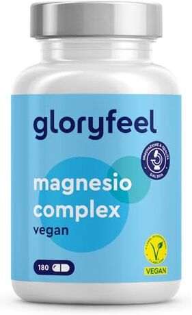 Gloryfeel Magnesio Completo con 5 Tipi di Magnesio, Magnesio Citrato + Bisglicinato + Ascorbato + Malato, 180 Capsule, 250mg Magnesio Elementare, Integratore Magnesio ad Alta Biodisponibilità, 100% Vegan