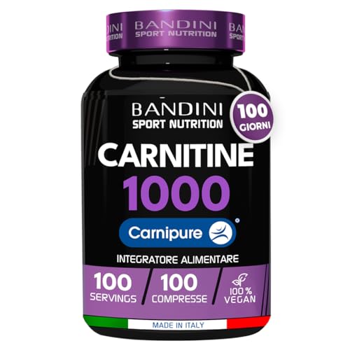 BANDINI ® L CARNITINA 1000   100 Compresse con Carnipure® (100 dosi, 100 giorni)   Integratore con L-Carnitina Tartrato Vegan   Carnitine Pura per Atleti e Sportivi Energia, Resistenza e Recupero