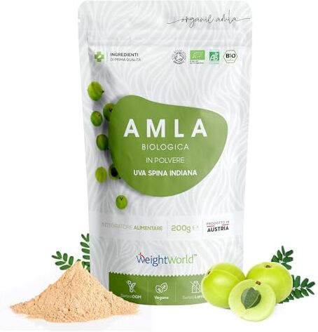 WeightWorld Amla Polvere Biologica 200g Vegan Certificato Biologico 100% Uva Spina Indiana Polvere di Amla Fonte Naturale di Vitamina C Amla Bio Polvere Senza Lattosio Integratore di Amla Powder Senza OGM