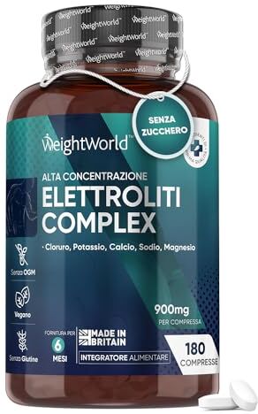 WeightWorld Elettroliti, 180 Compresse (6 Mesi) Complex di 5 Sali Minerali, Cloruro, Sodio, Calcio, Magnesio e Potassio, Sali Minerali Integratori Sport, Pre Workout e Post Workout Vegan, Adatto per Dieta Keto