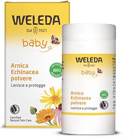 WELEDA Arnica Echinacea polvere, talco in polvere per il trattamento dell'ombelico del neonato, assorbe l'umidità e protegge da irritazioni nelle pieghe cutanee (1X20g)