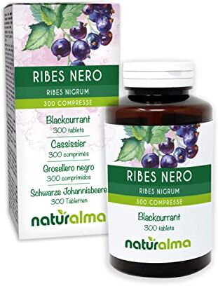 Naturalma Ribes nero (Ribes nigrum) foglie e frutti    150 g   300 compresse da 500 mg   Integratore alimentare   Naturale e Vegano