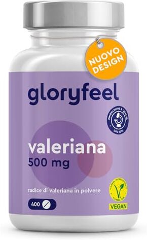 Gloryfeel Valeriana Forte Integratore, 500 mg di Radice di Valeriana Pura per Dose, 400 Compresse, per Dormire, Favorisce il Rilassamento, Senza Additivi, 100% Vegan