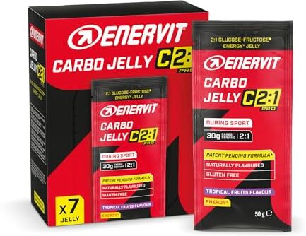 Enervit Carbo Jelly C2:1PRO, Confezione da 7 Gelatine a Base di Carboidrati, con 30 Grammi di Carboidrati a Porzione e Vitamina B1, Gel Energetico  per Attività di Resistenza ad Alta Intensità