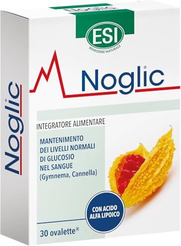 ESI Noglic, Integratore Alimentare Con Gymnema Silvestre E Cromo, Mantiene I Livelli Di Glucosio Nel Sangue, Clinicamente Testato, Senza Glutine E Vegan, 30 Ovalette