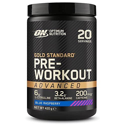 Optimum Nutrition Gold Standard Pre-Workout Advanced, Supplemento Energetico in Polvere, Pre-Allenamento: L-Citrullina, Beta Alanina, Caffeina, Vitamina B6 e B12, Gusto Lampone Blu, 420g