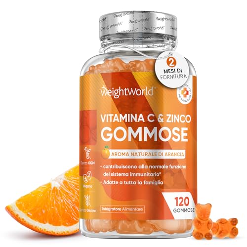 WeightWorld Vitamina C Masticabile con Zinco 120 Caramelle Gommose Vegane (per 2 Mesi) Zinco Integratore e Vitamina C come Acido Ascorbico Orsetti Gommosi con Vitamina C Bambini e Adulti al Gusto Arancia