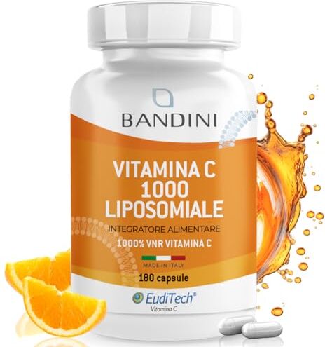 BANDINI ® Vitamina C Liposomiale 1000mg 180 capsule   Vit C ad alto dosaggio   100% Vegana   Sistema Immunitario, Ossa, Cartilagini, Pelle, Denti, Stanchezza   Vitamin C Pura Acido Ascorbico