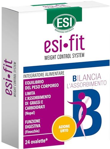 ESI Fit Bilancia Azione Urto, Integratore Alimentare a Base di Nopal e Finocchio, Limita l'Assorbimento di Carboidrati e Grassi, Riducendo le Calorie Assorbite Dopo i Pasti, Senza Glutine, 24 Ovalette