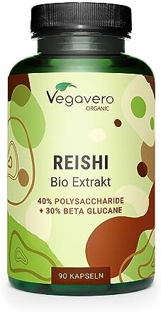 Vegavero REISHI BIO ®   40% Polisaccaridi, 30% Beta Glucani e 1% Triterpeni   Senza OGM e con Analisi di Laboratorio   Estratto Biologico Altamente dosato   Ganoderma Lucidum Puro   Vegan