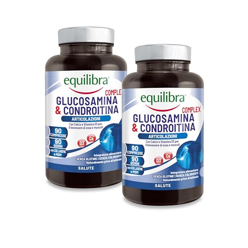 Equilibra , Glucosamina e Condroitina Complex, 180 Compresse per 6 Mesi, con MSM e Collagene, Per Articolazioni, Mantenimento di Ossa e Funzione Muscolare Normali, con Vitamina D3, Calcio e Zinco,