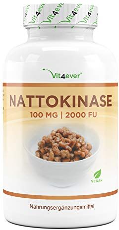 Vit4ever Nattokinase 180 capsule da 100 mg ciascuna (20.000 FU/g) Fornitura per 6 mesi Altamente dosato Vegano Fatto con soia senza OGM Nessun additivo indesiderato