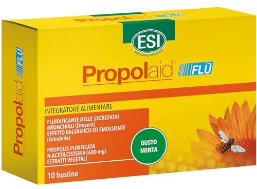 ESI Propolaid Propolaidflu, Integratore Alimentare con Propolis, Azione Emolliente e Balsamica sulle Vie Respiratorie, Contro i Sintomi da Raffreddamento, 10 Bustine