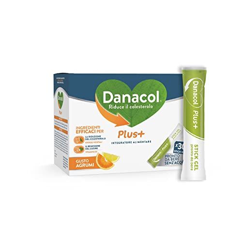Danacol Plus + Integratore Alimentare, Riduce il Colesterolo grazie agli Steroli Vegetali , Vitamina B1, Pronto da Bere, Senza Monacolina, 30 Stick Gel da 15 ml (30 giorni)