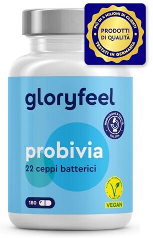 Gloryfeel Probiotici Fermenti Lattici, Probiotici per Intestino, 180 Capsule, 22 Ceppi Batterici, con Inulina, 10 miliardi di CFU Lactobacillus e Bifidobacterium per la Flora Intestinale