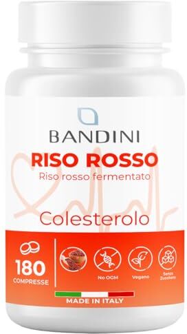 BANDINI ® RISO ROSSO FERMENTATO 180 Compresse Vegane (3 mesi) Monacolina K Contribuisce al Mantenimento di Livelli Normali di colesterolo nel Sangue Mantiene sotto Controllo i Trigliceridi