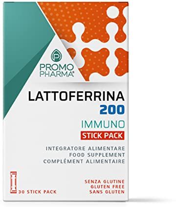 PromoPharma Lattoferrina 200 Immuno Integratore Alimentare Sostegno al Sistema Immunitario e alle Difese dell'Organismo, Ideale per Tutta la Famiglia 30 stick pack da 1 g