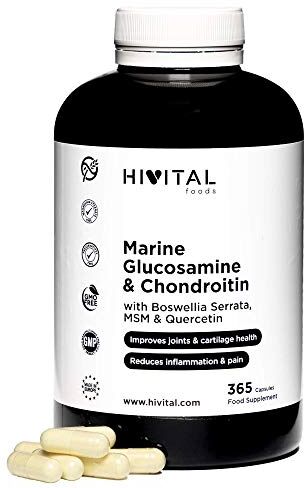 HIVITAL foods Glucosamina con Condroitina   365 capsule   Con MSM, Boswellia Serrata e Quercetina   Antinfiammatorio naturale