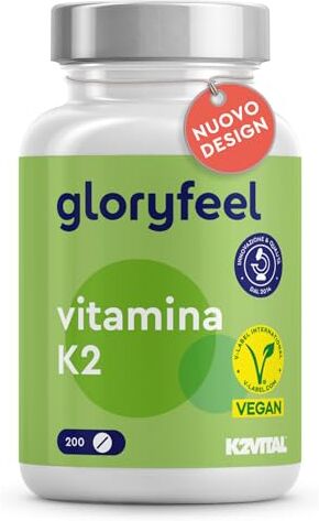 Gloryfeel Vitamina K2 MK7, 200 Compresse, 200µg per compressa ad Alto Dosaggio, Menachinone Premium 99,7+% All Trans MK7 (K2VITAL® di Kappa), Integratore Vit K2 Pro Articolazioni & Cartilagini