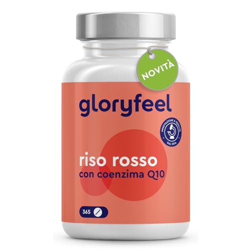 Gloryfeel Riso Rosso Fermentato Colesterolo e Coenzima Q10, 365 Compresse (Scorta di 1 Anno), con Monacolina K e 30mg di Q10, Integratore Riso Rosso Fermentato, Alto Dosaggio, Senza Additivi e 100% Vegan