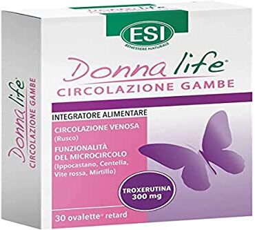 ESI Donna Life Circolazione Gambe Retard, Integratore Alimentare Rilascio Prolungato con Rutina, Favorisce la Funzionalità del Microcircolo negli Arti Inferiori, Senza Glutine e Vegano, 30 Ovalette