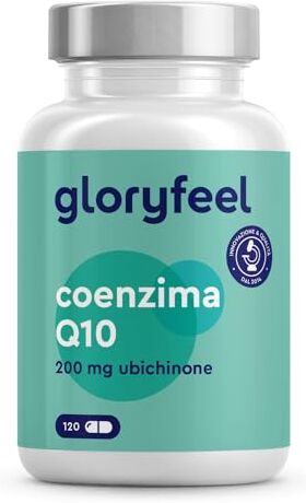 Gloryfeel Q10 Coenzima 200 mg Puro, 120 Capsule Ad Alto Dosaggio (Scorta Per 4 Mesi), Coenzima Q10 Integratore Antiossidante Antiage, Capsule di Ubichinone, 100% Vegan, Testato in Laboratorio