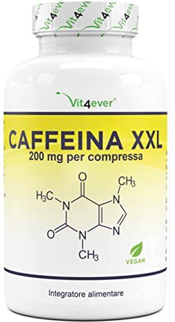 Vit4ever Compresse di caffeina con 200 mg ciascuna 500 compresse Senza additivi indesiderati Altamente dosato Vegan Qualità premium