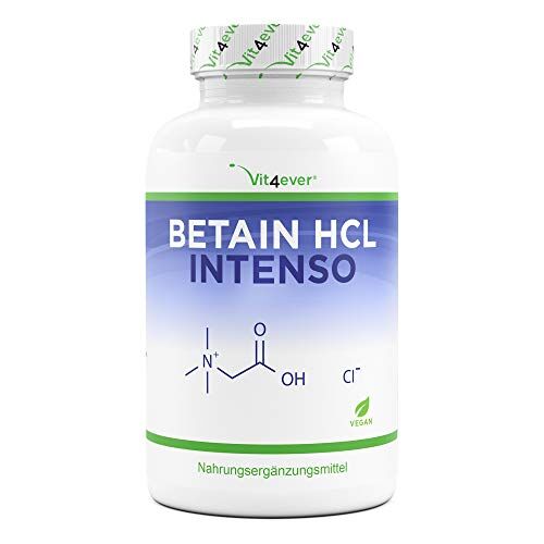 Vit4ever Betaine HCL 240 capsule da 695 mg Premium: Con pepsina e genziana amara Enzimi digestivi a spettro completo Dose elevata