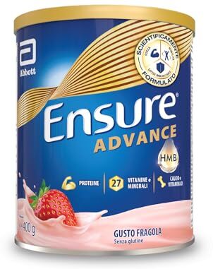 Ensure Advance Integratore Alimentare Proteico in Polvere, con 27 Vitamine e Minerali, Integratore Alimentare con Proteine, Calcio e HMB, Confezione 400g, Gusto Fragola