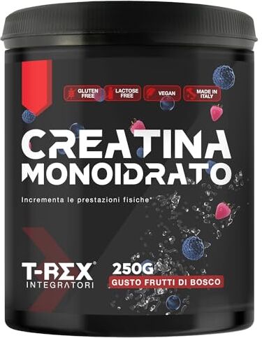 Rex Creatina Monoidrata Integratore alimentare per massa muscolare e boost energetico pre workout (Frutti di Bosco, 250 g (Confezione da 1))