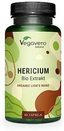 Vegavero Hericium Erinaceum BIO   50% di Polisaccaridi   Lions Mane Mushroom Biologico   Testato in Laboratorio   Sistema Immunitario   Vegano e Senza Additivi   ®