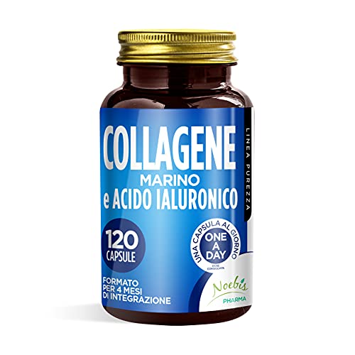 Noebis Pharma Collagene Marino Idrolizzato 370 mg + Acido Ialuronico 30 mg 120 Capsule 4 Mesi di Integrazione Benessere per Pelle Ossa e Articolazioni