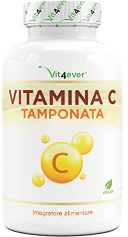 Vit4ever Vitamina C tamponata 365 capsule Alto dosaggio di 1000 mg di vitamina C per dose giornaliera Da fermentazione vegetale pH neutro e molto ben tollerato Vegano