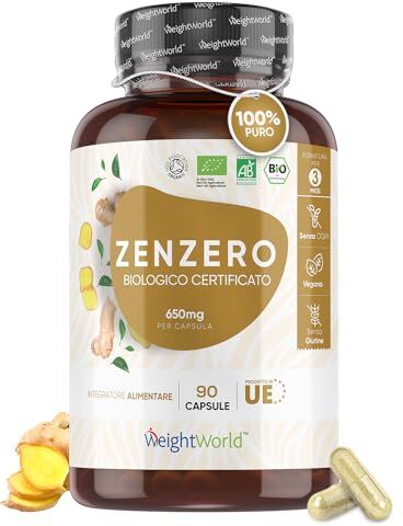 WeightWorld Zenzero Capsule, 650mg di Zenzero in Polvere BIO, 90 Capsule Vegan (3 Mesi) Solo 1 Capsula al Giorno, Integratore Zenzero Bio con Polvere di Zenzero 100% Pura, Certificata Soil Association, Senza OGM